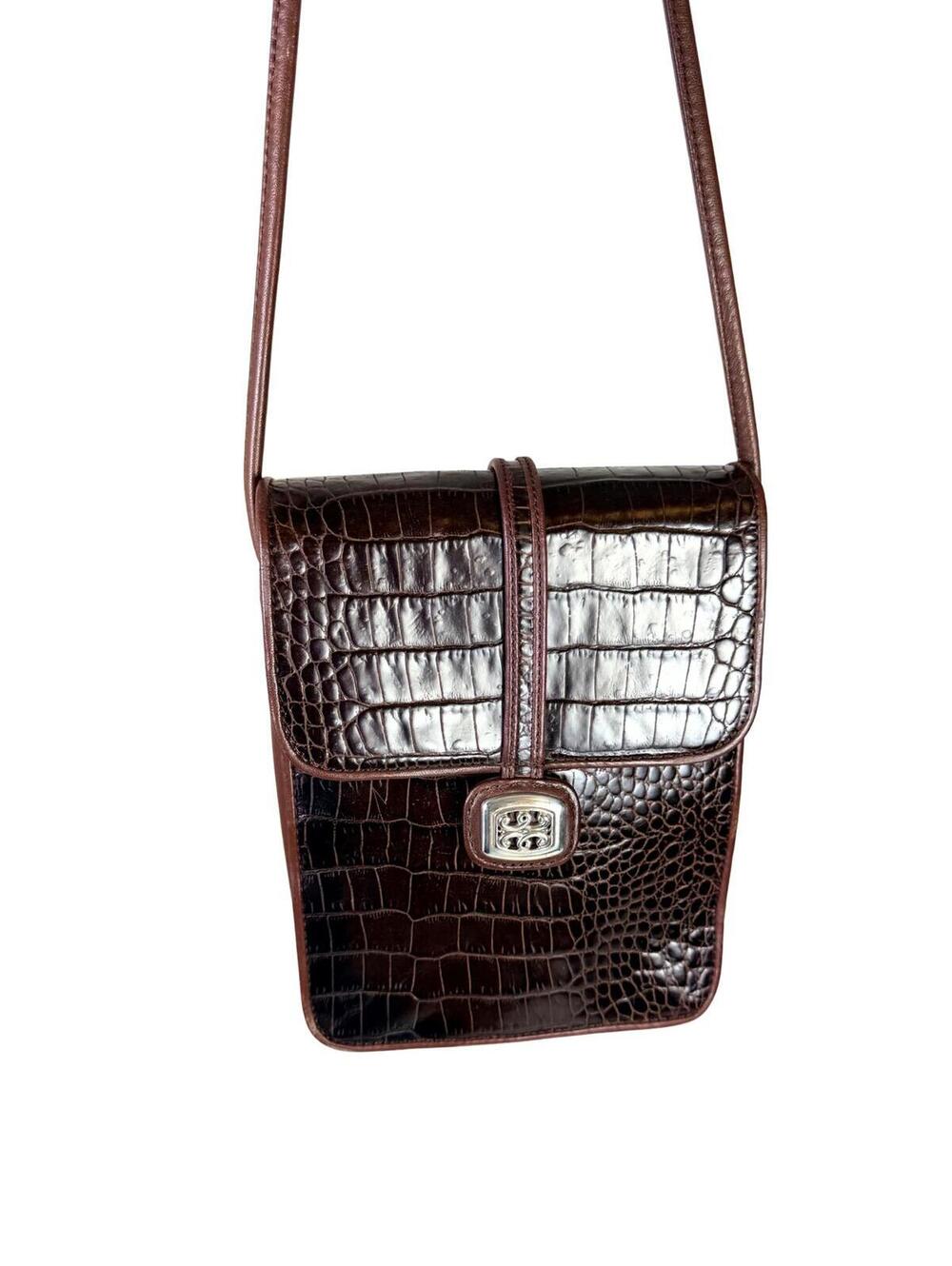 Brighton Croc Embossed Leather Crossbody Espresso Brown Quiet Luxury Bag
